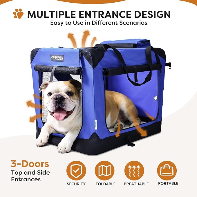 Jespet 3 Door Soft Dog Crates Kennel for Pets, Folding Travel Pet Carrier | 3 Mesh Doors 30'' Dog House, Large Pocket, Easy to Install, Steel Frame, Removable Crate Pad, For Indoor & Outdoor