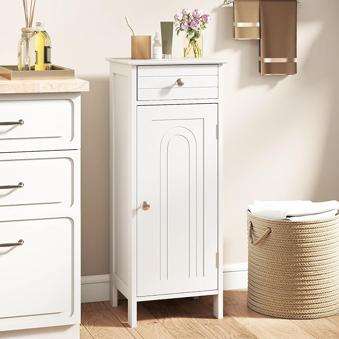 GLACER Floor Storage Cabinet, Bathroom Storage Cabinet (White) | 2 Adjustable Shelves | Ideal for Bathroom, Living Room | 14 x 12 x 34.5 inches