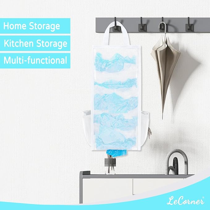 Large Capacity Grocery Bag Holder - Breathable Mesh Plastic Bag Dispenser Organizer (White)