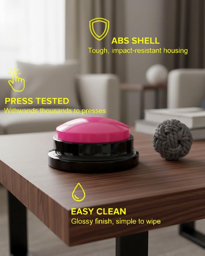 Dog Talk Buttons Voice Recording Button for Communication and Pet Training 30-Second Record & Playback Talking Button for Study, Office, Family, and Kids (Pink, one)