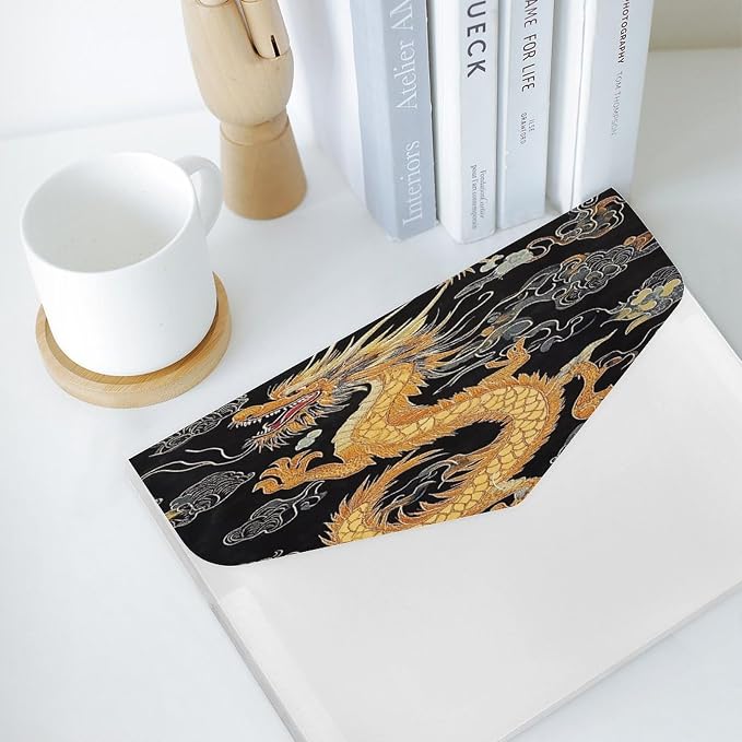 Portable Dark Fire Chinese Golden Dragon Japanese Totem Black File Folders with 6 Pocket, Letter Size, Folder for Office Family College Necessities