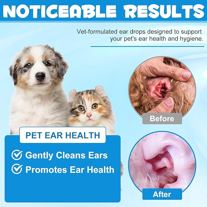 Dog Ear Infection Treatment Drops, with 1% Hydrocortisone, Ear Yeast Infection Treatment for Dogs and Cats, Dog Ear Drops for Yeast Infection, Dog Ear Infection Drops for Itchy Ear Relief