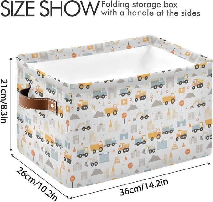 Wamika Excavator Truck Storage Basket Fabric Kitchen Baskets Cars Boys Open Home Storage Bins Boxes Foldable Organizer Bag for Baby Cloth Book Shelf Closet Baskets 16×12×8 Inches