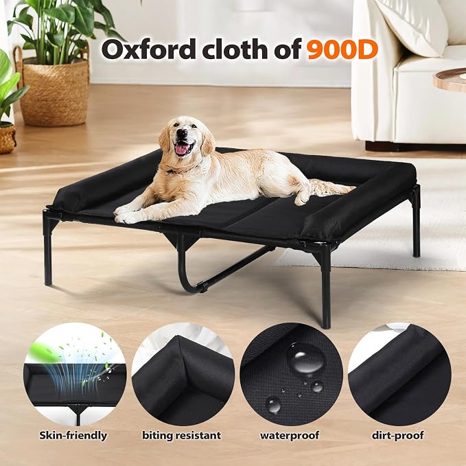 Elevated Medium Dog Bed, Waterproof Raised Dog Cot with 3-Side Bolster for Indoor Outdoor Use