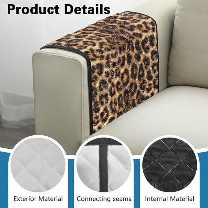 Leopard Sofa Arm Covers for Couch Stretch Arm Rest Cover, Anti-Stains Couch Arm Cover Easy to Clean Sofa Slipcover Furniture Protector Office Chair Armrest Covers