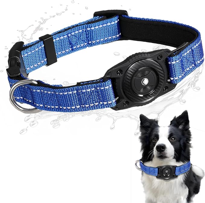 1Pc Air Tags Dog Collar Tracker, Waterproof Pet Collar Location Tracker with Air-Tag Chip for Apple Find My (iOS only) (Blue, M)