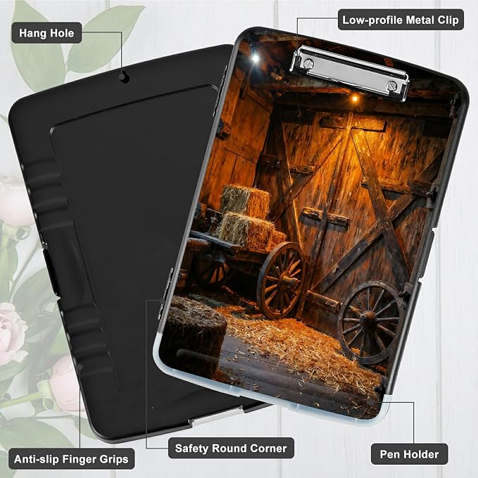 A4 Clipboard with Storage Pen Holder, Clipboards Organizer Nursing Clipboard Foldable File Folder Plastic Clipboard Folio Clip Board for Office Work Classroom Doctor, Vintage Wheels