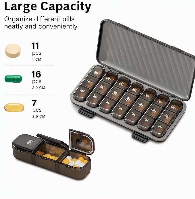 LOHE Pill Organizer 3 Times a Day, Pill Box 7 Day, Weekly Travel Case | Large 7 Day Pill Box 3 Times a Day, Portable Pill Case for Medication, Vitamins, Fish Oil and Supplements