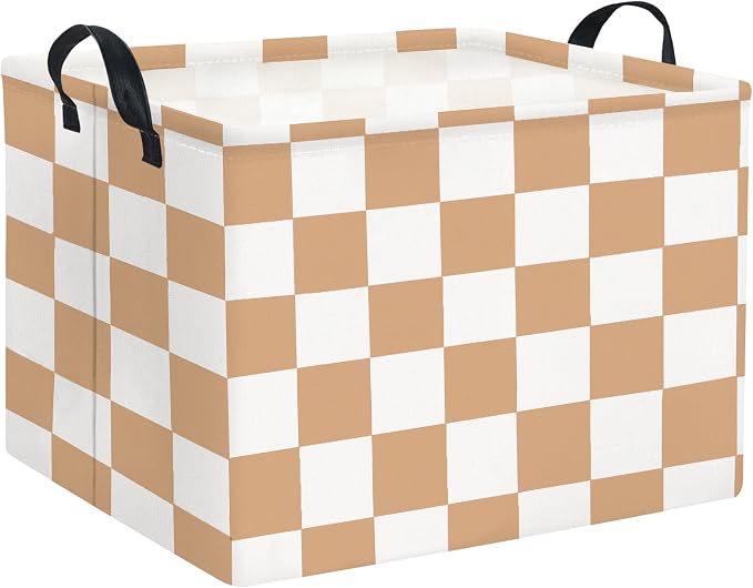 Rectangular Baby Girl Basket Fabric Storage Basket Storage Bin Organizer Box Room Decor(Brown Checkered)