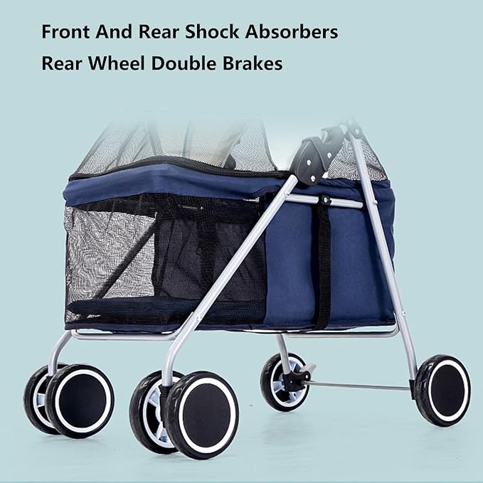 Outdoor Portable Foldable 4-Wheel Pet Cart for Small,Medium-Sized Dogs and Cats with Cup Holder,Travel Pet Small Lightweight Cart (Black)