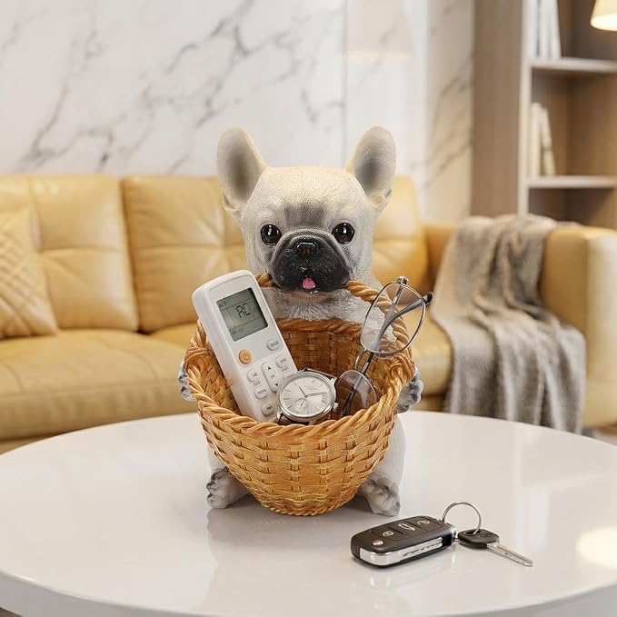 Cute French Bulldog Candy Bowl, Resin Dog Figurine Key Bowl for Entryway Table, Desktop Storage Basket Organizer for Desk, Unique Frenchie Lover Gift