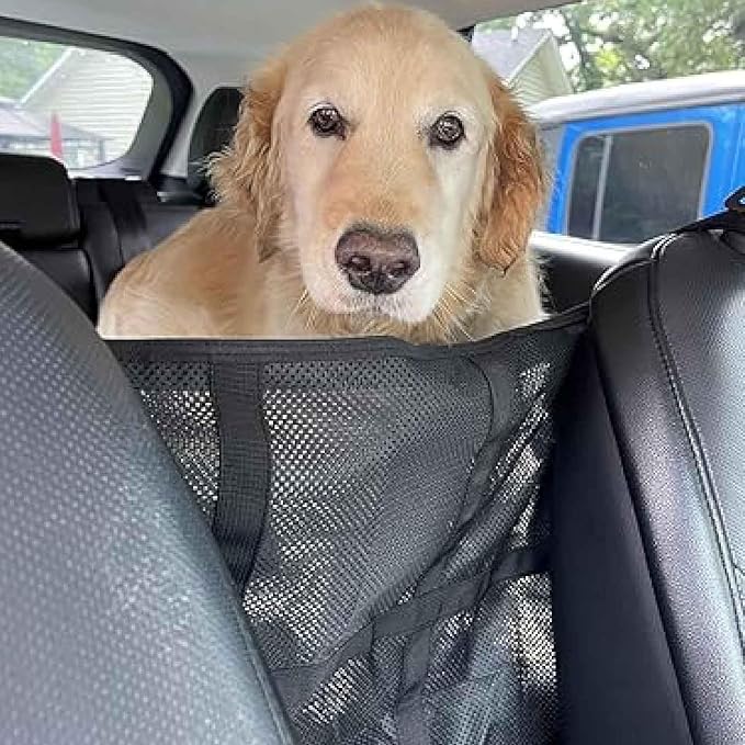 Dog Car Barrier for VW Caddy 2003-2020, Pet Net Organizer | Front Rear Seat Mesh Divider | Breathable Safety Partition | Travel Fence Adjustable Straps | Storage Pockets | Secure Hook