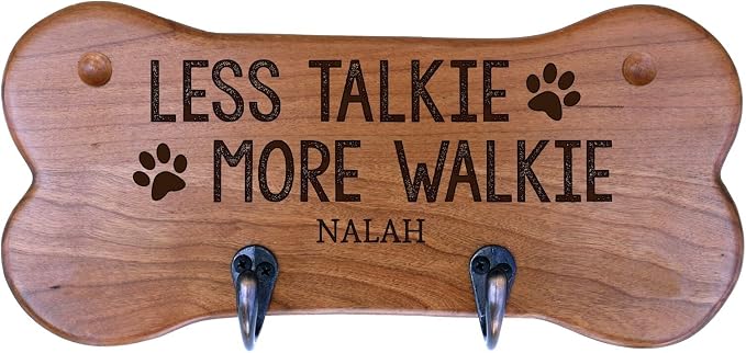 Rooms Organized Personalized Wall Mounted Small Cherry Dog Bone Pet Leash Rack,Dog Collar Holder New Home Decor Gift Ideas and 2 Hooks 11" L x 5.25" H 2.5" deep (Less Talkie)