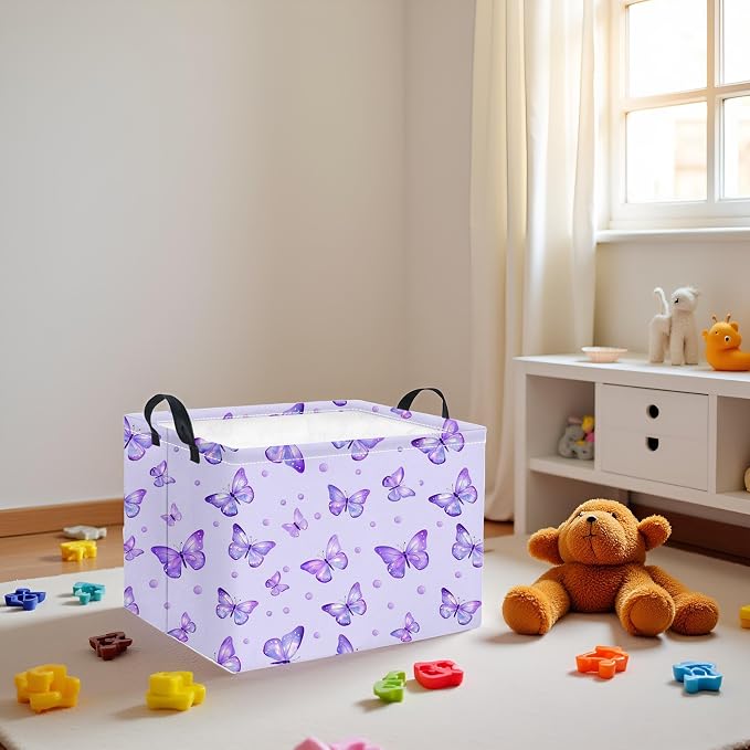 Rectangular Baby Girl Basket Kids Baby Storage Basket Storage Bin Organizer Box Room Decor(Dot Butterfly)