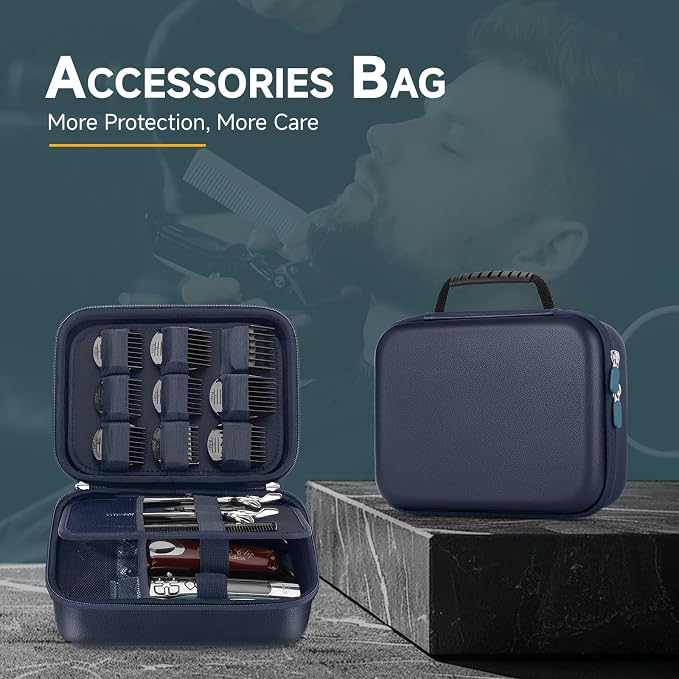 Hard Barber Accessories Case for Hair Clippers Mens Hair Cutting Barber | Barber Supplies Holder, Trimmer Organizer Storage Bag for Hair Cutting, Guard Grooming Kit (PU Navy Blue)