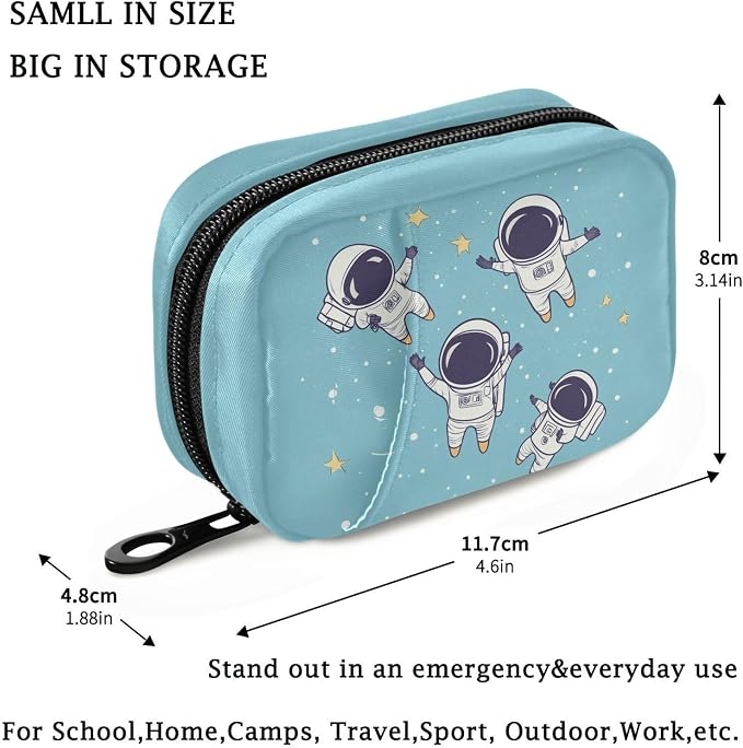 Fustylead Cute Astronauts in Space Travel Pill Organizer Bag with Zipper Small Pill Box 7 Day Pill Case for Purse Storage Weekly Vitamin Medicine Supplement