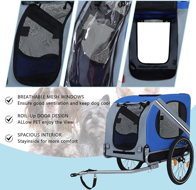 Large Dog Bike Trailer with 18.9" Wheels - 120LB Capacity Dog Trailer for Bike, Foldable Pet Bike Trailer for All-Terrain Cycling, Jogging & Camping