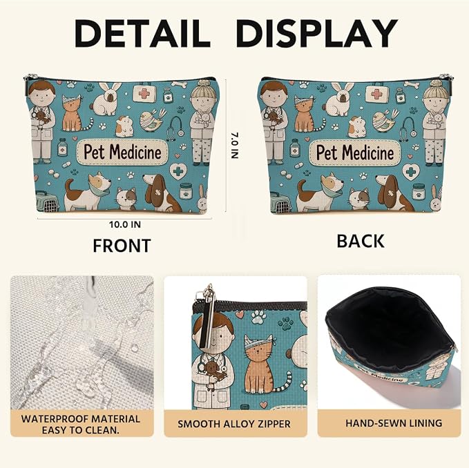 JIUWEIHU Pet Medicine Makeup Bag Cute Pet Medication Organizer Cosmetic Bag | Pill Storage Bags, Travel Toiletry Bags, Christmas Graduation Birthday Gifts for Women Girls Friends Sisters Cat Dog Lover