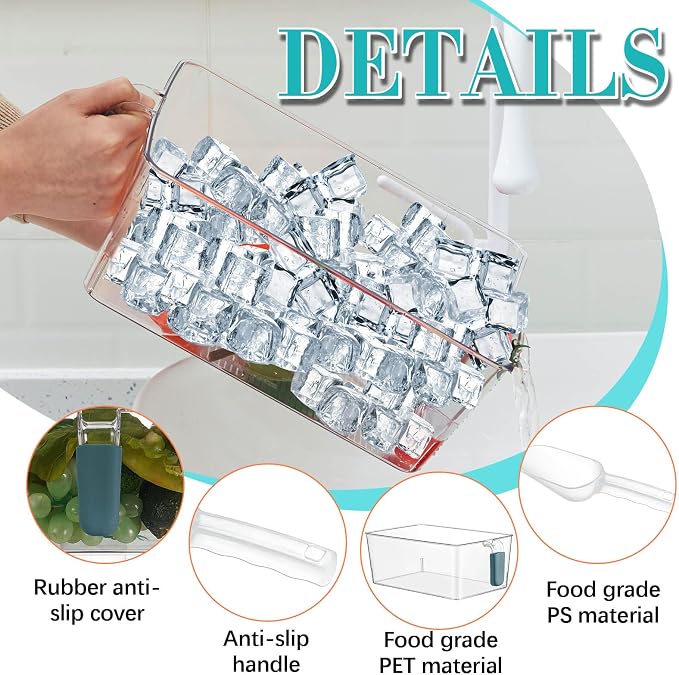 Havawish Ice Storage Bin and Flexible Scoop Set Plastic Freezer Bin | Freezer Ice Bin Scoop, Clear Bucket Container, Pull Handle, Flexible Storage, 10.83 X 7 X 4.33 in