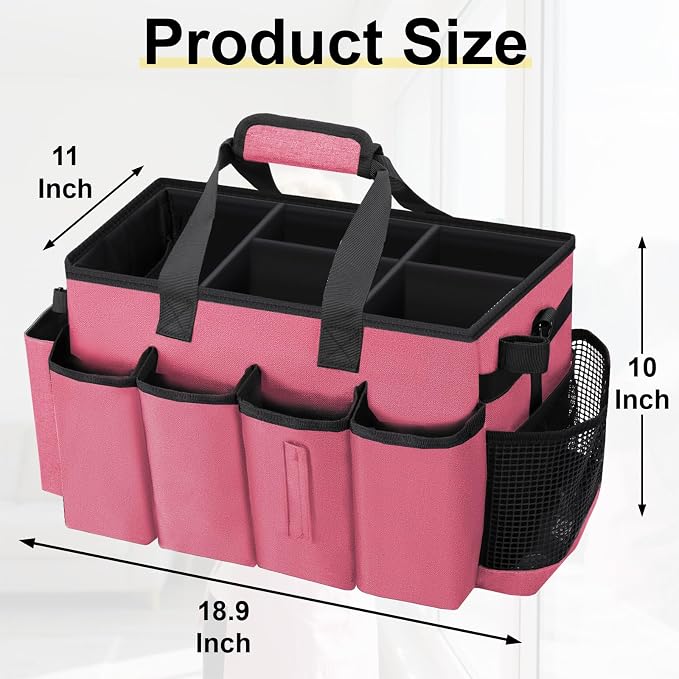 Wearable Large Cleaning Caddy Bag for Housekeepers (Rosered) | Cleaning Supplies Organizer with Adjustable Shoulder, Waist & Handle Straps, Detailing Bag for Kitchen Supplies