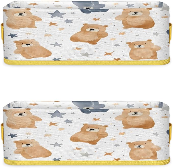 Star Bear Bathroom Storage Basket Waterproof Foldable Storage Bins with Handles Decorative Toilet Paper Storage Basket for Organizing for House Bathroom Toiletries Set of 2