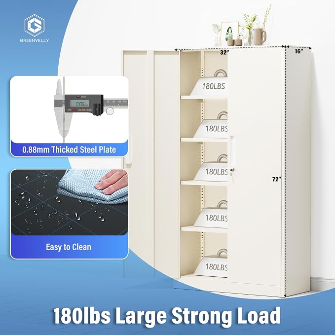 Greenvelly Metal Storage Cabinet with Doors and Shelves, 72" Inch Locking Metal Cabinet,Garage Storage Cabinet for Garage Office School Warehouse (Gray)