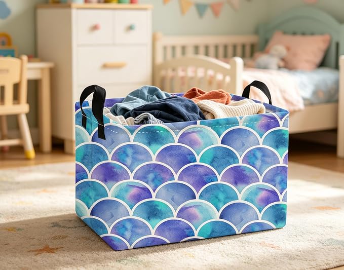 Essme Rectangular Girl Basket,Kids Storage Bins Organizer with Handles for Girls Room Decor, Gift Basket,Shelf Basket.(Bule)