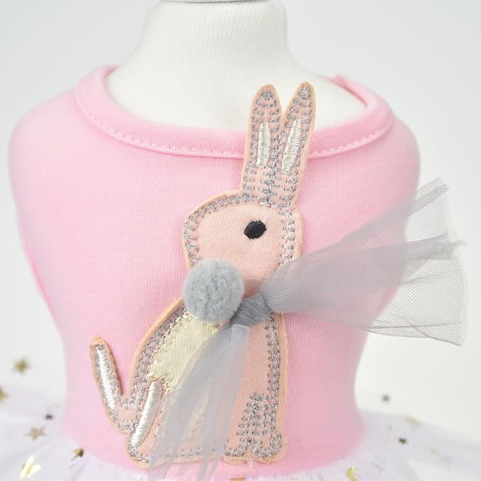 FLAdorepet Happy Easter Dog Dress Pink Bunny Pet Cat Puppy Dresses Tutu Skirt Summer Small Dog Girl Shirt Clothes Rabbit Costume(Rabbit, Large)