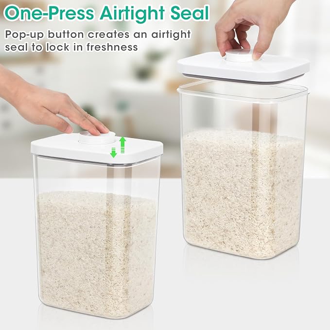 TBMax Large Airtight Food Container 6 Qt with Pop Up Lid & Measuring Cup for Rice, Flour, Cereal, Sugar, or Pet Food Storage, Rectangular Tall Food Storage Bin for Kitchen Pantry Organization