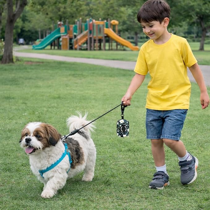 Petmolico Dog Poop Bag Holder Dispenser 2 Pack, Cyan & Flower | Zippered pouch fits any leash, includes free roll of bags, lightweight & portable for daily walks, travel & outdoor use