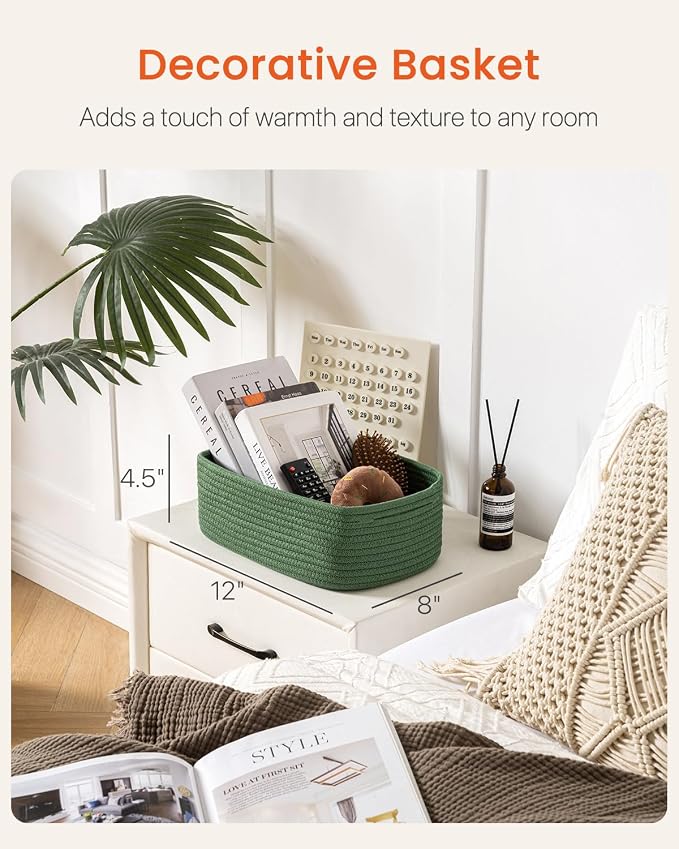 KALLAX Small Woven Storage Basket for Organizing, 12 x 8 x 4.5 inch, 3 Pack | Shelf baskets for closet organization, toy storage and home decor, Perfect as empty gift baskets for holidays, Green