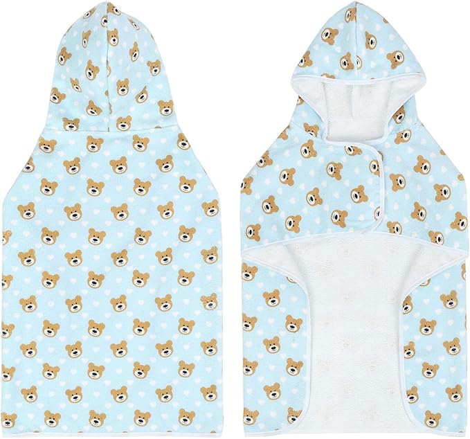 HDE Dog Bathrobe Super Absorbent Quick Drying Puppy Towel Wrap Coat Adjustable After Bath Robes with Hood for Dog Sizes S-XXL Teddy Bears M