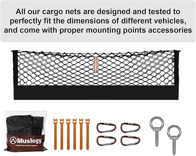 Muslogy Cargo Net for 2015-2026 Ford F-150 & Lightning Accessories | Custom Fit, Truck Bed Storage Organizer Net for Pickup Truck Bed Divider, Heavy Duty Carabiners, Night Visible Grab Handle