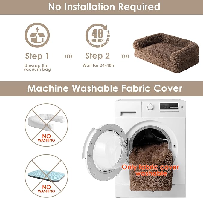 EHEYCIGA Orthopedic Foldable Human Dog Bed - 72x44x11, Brown | Memory Foam Human Sized Dog Bed, Waterproof Pet Bed for People, Faux Fur Pet Couch for Adult with Non-Slip Bottom