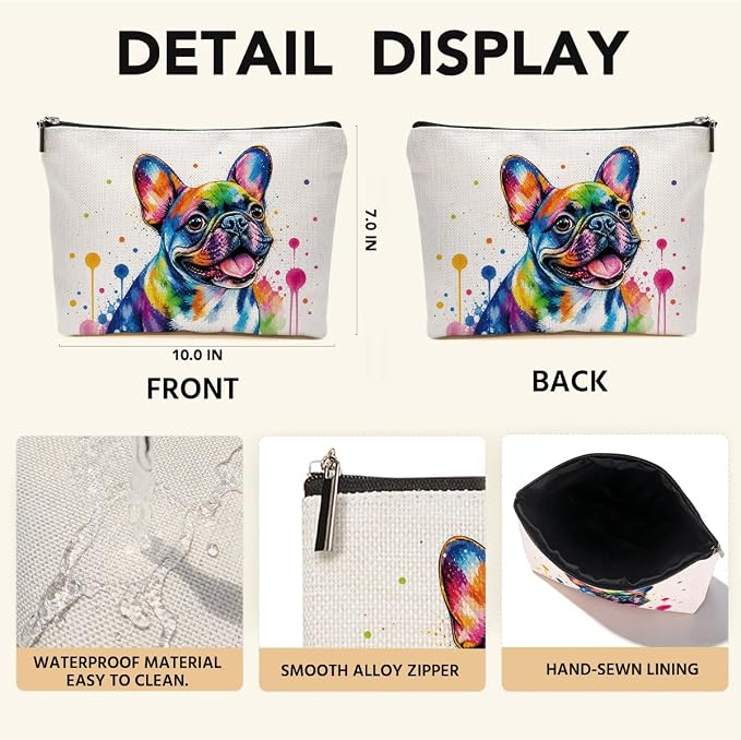 JIUWEIHU Colorful French Bulldog Makeup Bag Bulldog Gifts Cosmetic Bag | Travel Toiletry Bags Cute Dog Makeup Pouch Christmas Birthday Gifts for Women Mom Girls Daughters Sisters Friends Dog Lover