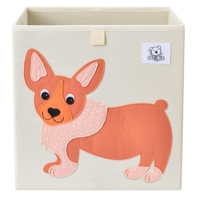 13 Inch Animal Cube Storage Bins, Foldable Fabric Kids Toy Box & Toy Chest | Kids Storage Cubes, Toy Storage Organizer Basket for Toddlers, Boys and Girls, Playroom and Nursery (Dog)