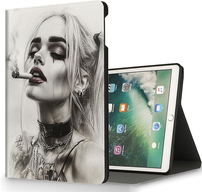 for Microsoft Surface Pro 8-13" 2021 Tablet Case,Auto Wake/Sleep,Adjustable Stand Protective Cover - Smoking Girl Illustration