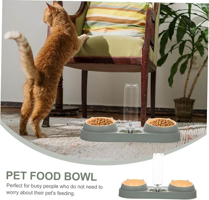 Abaodam Automatic Double Bowl Pet Feeding Device for Cats and Dogs Bite Resistant Feeder with Splash Water Dispenser Lightweight Non Tip Food and Water Bowl Stand in Random