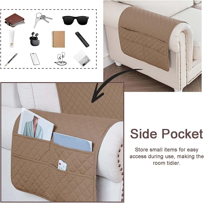Large Polyester Armrest and Headrest Covers with 2 Pockets | Soft, smooth polyester resists daily wear nonslip silicone backing helps shield recliners and sofas from pet scratches