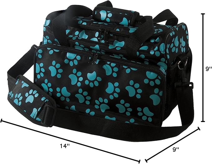 WAHL Professional Animal Travel Tote Bag with Zipper - Travel Bag - Storage Pack for Grooming Supplies - for Dog, Cat & Pet Groomers - 28.8 Inches, Turquoise Paw Print Design (#97764-300)