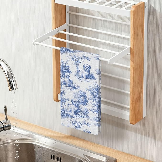 Shih Tzu Kitchen Dish Towels,Blue and White Floral Dog Towel Dish Tea Towels, Chinoiserie Decor for Kitchen Bathroom,Shih Tzu Gifts for Dog Lover Mom Dad,16x24 Inch
