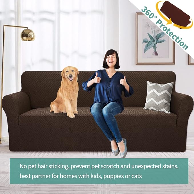 YEMYHOM Couch Cover Latest Jacquard Design High Stretch Extra Large Sofa Covers Pet Dog Cat Proof Oversized Slipcover Non Slip Magic Elastic Furniture Protector (XL Sofa, Dark Coffee)