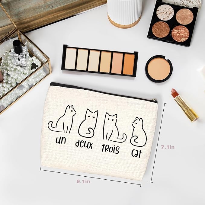 Cat Gifts for Women Funny Pun Makeup Bag Cat Lover Gifts for Women Sister | Cat Owner French Teacher Cat Themed Gifts Cat Mom Gifts Cosmetic Bag Mothers Day Graduation Birthday Gifts Travel Pouch
