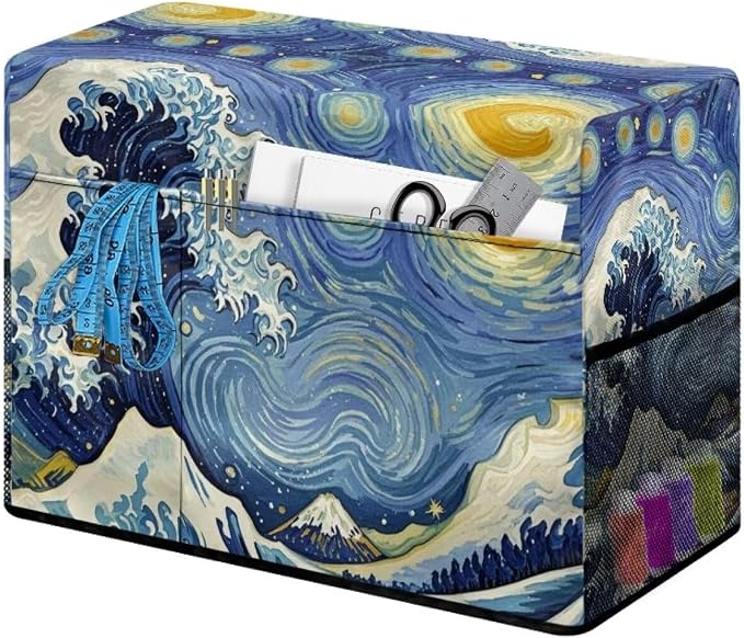 Customized The Great Wave Sewing Machine Cover - Inspired by V-Gogh's Starry Night, Fits Standard Singer, Brother and Janome Machines, Protecting & Decorating Your Sewing Space (Blue)