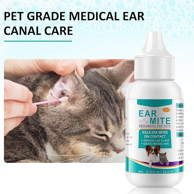 Ear Mite Treatment for Dogs, Dog Ear Infection Treatment, Dog Ear Drops for Itchy Ears Relief, Ear Care for Dogs and Cats, Safe for Pets 1 Pack