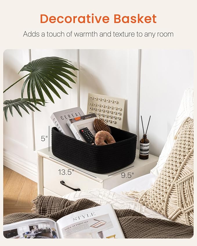 KALLAX Small Woven Storage Basket for Organizing, 13.5x9.5x5 inches, 3 Pack | Shelf baskets for closet organization, toy storage and home decor, Perfect as empty gift baskets for holidays, Black