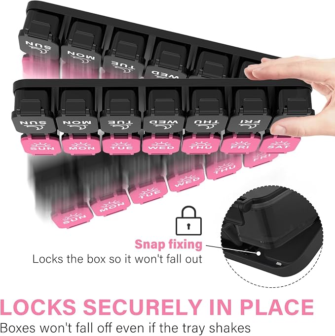 Yaklim Extra Large Weekly Pill Organizer, Detachable 7 Day AM PM Pill Box | XXL 14 Detachable AM PM Compartments；For Big Vitamins & Supplements； Easy to Open & Fill； Waterproof Seals； Easy Readability