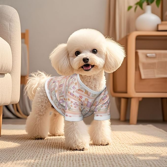 Bookshelf Dog T Shirt Dogs Cats Cotton Shirts Short Sleeve Clothes Soft Stretchy Pet Costume Doggy Outfit Pullover Jumper Puppy Sweatshirt Small