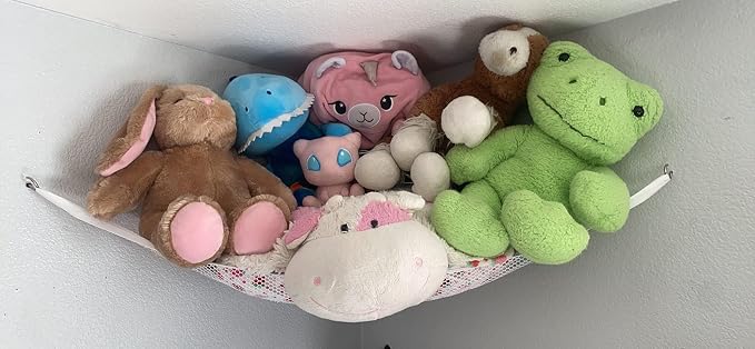 Stuffed Animal Storage Hammock - Small Plushie Net - Corner Hanging Stuffed Animal Net Organizer Holder for Teddy Bears Stuffies - Stuffy Hammock for Bedroom (White)