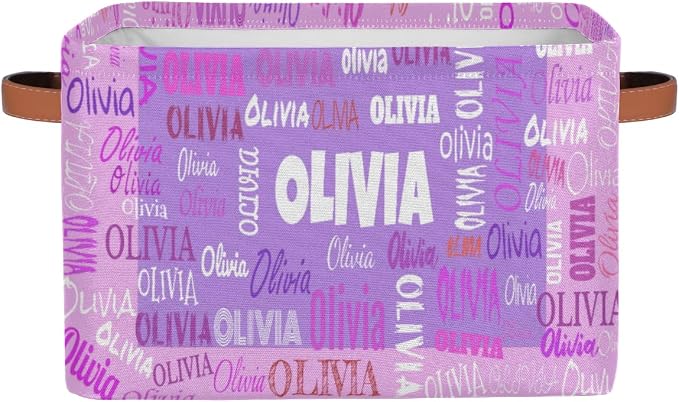 Custom Name Foldable Storage Basket, Laundry Hamper Purple and Pink | Organizing Boys Girls Pets Toys Closet Shelf Clothes Books